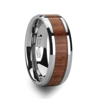 KODIAK Tungsten Carbide Wedding Band with Bevels and Rosewood Inlay - 10mm - Thorsten Rings