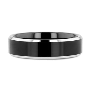 MACLAREN Black Polish Finished Center Tungsten Wedding Band with Polished Gray Tungsten Beveled Edges - 4mm - 8mm - Thorsten Rings