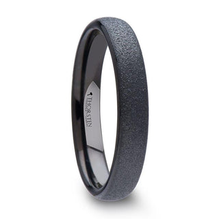 OBSIDIAN Domed Womens Black Tungsten Carbide Ring with Sandblasted Crystalline Finish - 4mm - Thorsten Rings