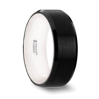 SIGMA Black Tungsten Brushed Center Men’s Wedding Band with Polished Beveled Edges & White Interior - 8mm - Thorsten Rings