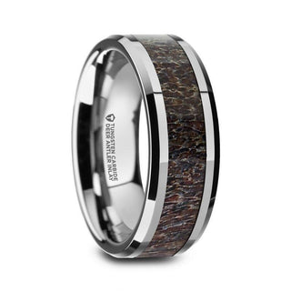 FAWN Beveled Tungsten Carbide Polished Men's Wedding Band with Dark Antler Inlay - 8mm - Thorsten Rings