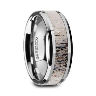 BUCK Polished Beveled Tungsten Carbide Men's Wedding Band with Ombre Deer Antler Inlay - 6mm & 8mm - Thorsten Rings