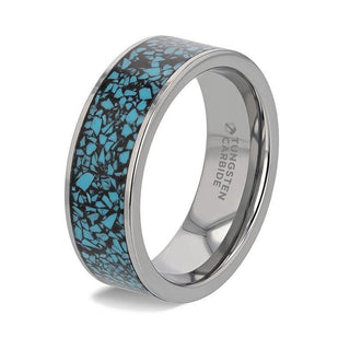 TURKUAZ Crushed Turquoise Inlay Tungsten Men's Wedding Band With Flat Polished Edges - 8mm - Thorsten Rings