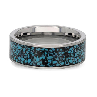 TURKUAZ Crushed Turquoise Inlay Tungsten Men's Wedding Band With Flat Polished Edges - 8mm - Thorsten Rings