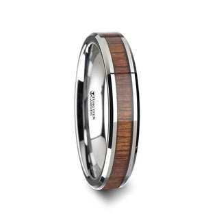 KONA Koa Wood Inlaid Tungsten Carbide Ring with Bevels - 4mm - Thorsten Rings