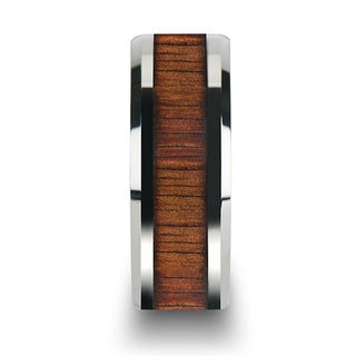 KONA Koa Wood Inlaid Tungsten Carbide Ring with Bevels - 10mm - Thorsten Rings