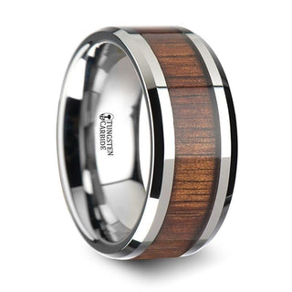 KONA Koa Wood Inlaid Tungsten Carbide Ring with Bevels - 10mm - Thorsten Rings