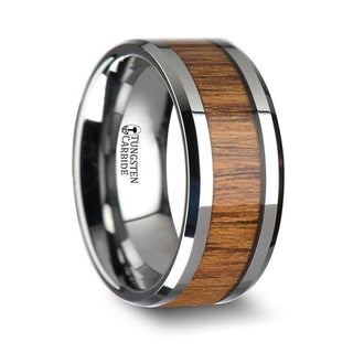 TEKKU Wood Tungsten Ring with Polished Bevels and Teak Wood Inlay - 6mm - 10mm - Thorsten Rings