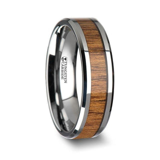 TEKKU Wood Tungsten Ring with Polished Bevels and Teak Wood Inlay - 6mm - 10mm - Thorsten Rings