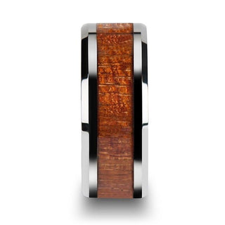 KHAYA Tungsten Band with Polished Bevels and Real Hardwood Mahogany Inlay - 4mm - 10mm - Thorsten Rings