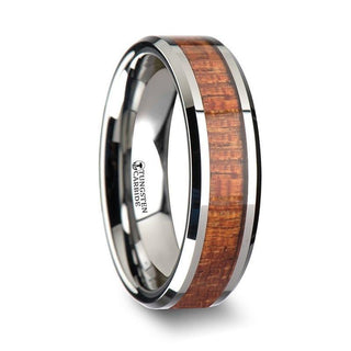 KHAYA Tungsten Band with Polished Bevels and Real Hardwood Mahogany Inlay - 4mm - 10mm - Thorsten Rings