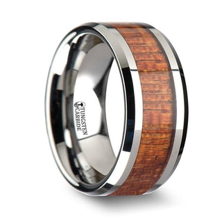 KHAYA Tungsten Band with Polished Bevels and Real Hardwood Mahogany Inlay - 4mm - 10mm - Thorsten Rings