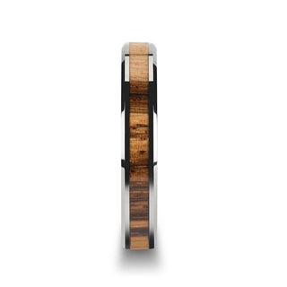 PALMALETTO Tungsten Carbide Ring with Beveled Edges and Real Zebra Wood Inlay - 4mm - Thorsten Rings