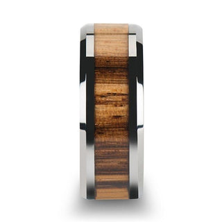 PALMALETTO Tungsten Carbide Ring with Beveled Edges and Real Zebra Wood Inlay - 10mm - Thorsten Rings