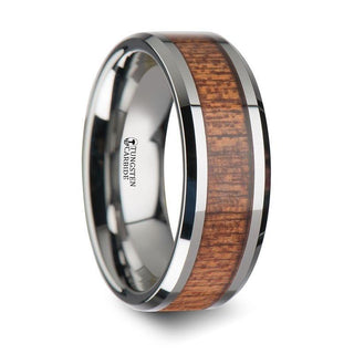 CONGO Tungsten Wedding Band with Polished Bevels and African Sapele Wood Inlay - 6mm - 10mm - Thorsten Rings