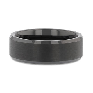 ELISE Black Tungsten Ring with Polished Beveled Edges and Brush Finished Center - 4mm - 10mm - Thorsten Rings