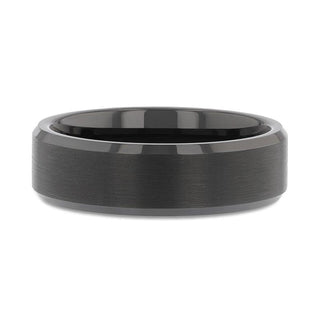 ELISE Black Tungsten Ring with Polished Beveled Edges and Brush Finished Center - 4mm - 10mm - Thorsten Rings