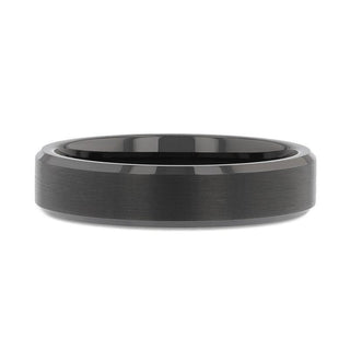 ELISE Black Tungsten Ring with Polished Beveled Edges and Brush Finished Center - 4mm - 10mm - Thorsten Rings