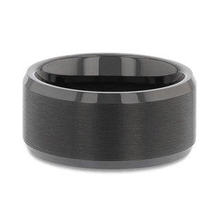 ELISE Black Tungsten Ring with Polished Beveled Edges and Brush Finished Center - 4mm - 10mm - Thorsten Rings