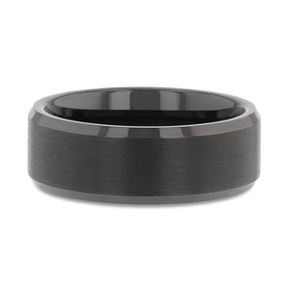 ELISE Black Tungsten Ring with Polished Beveled Edges and Brush Finished Center - 4mm - 10mm - Thorsten Rings