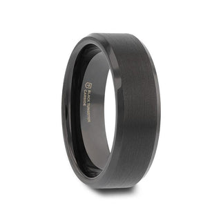 ELISE Black Tungsten Ring with Polished Beveled Edges and Brush Finished Center - 4mm - 10mm - Thorsten Rings