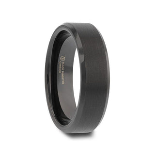 ELISE Black Tungsten Ring with Polished Beveled Edges and Brush Finished Center - 4mm - 10mm - Thorsten Rings