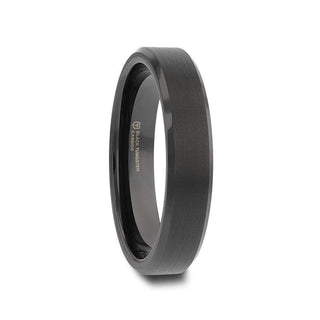 ELISE Black Tungsten Ring with Polished Beveled Edges and Brush Finished Center - 4mm - 10mm - Thorsten Rings