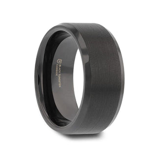 ELISE Black Tungsten Ring with Polished Beveled Edges and Brush Finished Center - 4mm - 10mm - Thorsten Rings