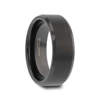 ELISE Black Tungsten Ring with Polished Beveled Edges and Brush Finished Center - 4mm - 10mm - Thorsten Rings