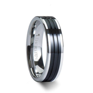 EDINBURGH Tungsten Ring with Flat Grooved Black Ceramic Inlay - 6mm - 10mm - Thorsten Rings