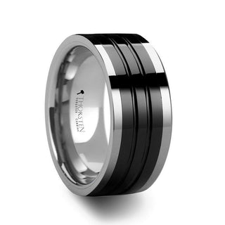 WORCESTER Tungsten Ring with Grooved Black Ceramic Inlay - 10mm - Thorsten Rings