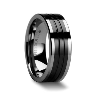 WORCESTER Tungsten Ring with Grooved Black Ceramic Inlay - 10mm - Thorsten Rings