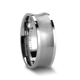 TREVICO Brushed Concave Tungsten Ring with Flat Polished Edges - 8mm - Thorsten Rings