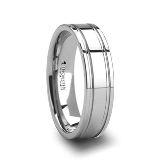 ANCHORAGE Men’s Tungsten Wedding Band with Dual Offset Grooves - 6mm or 8mm - Thorsten Rings