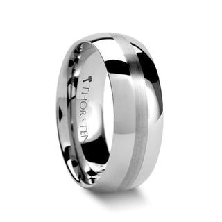 SAN JOSE Domed with Brushed Stripe Tungsten Wedding Ring Wide - 10mm - Thorsten Rings