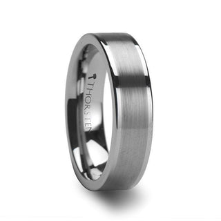 AIRES Flat Brush Finish Center Polished Edges Tungsten Carbide Ring - 4mm - 10mm - Thorsten Rings