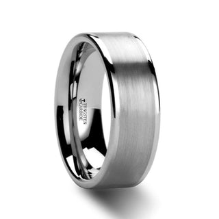 AIRES Flat Brush Finish Center Polished Edges Tungsten Carbide Ring - 4mm - 10mm - Thorsten Rings