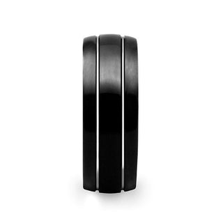 ECLIPSE Domed Black Tungsten Ring with Polished Offset Grooves - 6mm & 8mm - Thorsten Rings