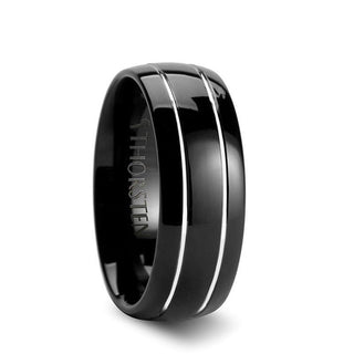 ECLIPSE Domed Black Tungsten Ring with Polished Offset Grooves - 6mm & 8mm - Thorsten Rings