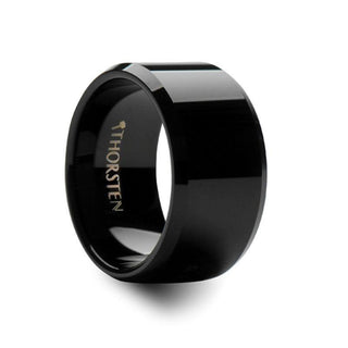 SEATTLE Black Tungsten Carbide Wedding Band with Bevels - 12mm - Thorsten Rings