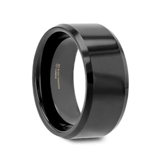 SACRAMENTO Black Tungsten Carbide Ring with Beveled Edges - 10mm - Thorsten Rings