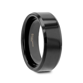 SACRAMENTO Black Tungsten Carbide Ring with Beveled Edges - 10mm - Thorsten Rings