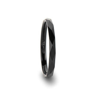 MIAMI Diamond Faceted Black Tungsten Ring for Women - 2mm - Thorsten Rings