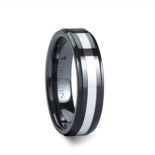 HELSINKI Raised Center Black Ceramic with Tungsten Inlay Ring - 6mm & 8mm - Thorsten Rings