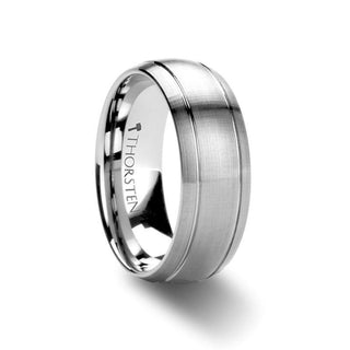 MAGNUS Domed Brush Finished Tungsten Carbide Ring with Dual Grooves - 6mm & 8mm - Thorsten Rings