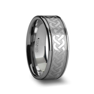 McKINNEY Celtic Knot Laser Engraved Tungsten Wedding Ring Wide - 10mm - Thorsten Rings