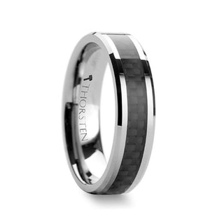 MAXIMUS Black Carbon Fiber Inlay Tungsten Carbide Wedding Band - 4mm - 12mm - Thorsten Rings