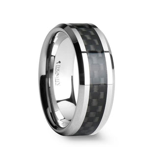 MAXIMUS Black Carbon Fiber Inlay Tungsten Carbide Wedding Band - 4mm - 12mm - Thorsten Rings