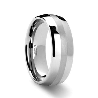 PONTUS Platinum Inlaid Domed Tungsten Wedding Ring - 6mm & 8mm - Thorsten Rings