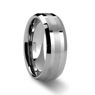 HALSTEN Platinum Inlaid Beveled Tungsten Carbide Wedding Ring - 6mm & 8mm - Thorsten Rings